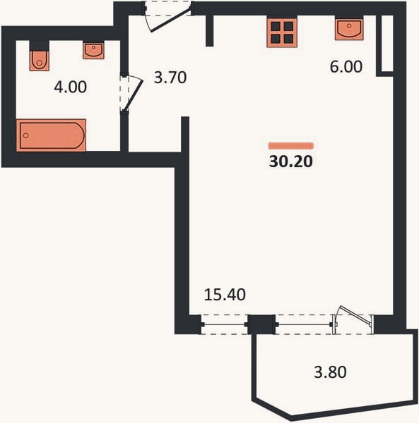Планировка: Студия, 30,2 м²
