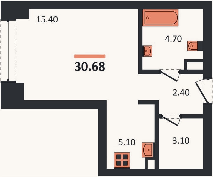 Планировка: Студия, 30,7 м²