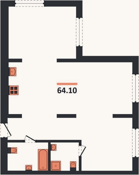 Планировка: 2-к, 64,1 м²