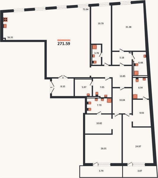 Планировка: 3-к, 271,6 м²