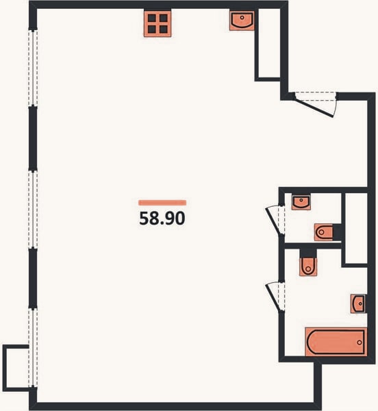 Планировка: 2-к, 58,9 м²