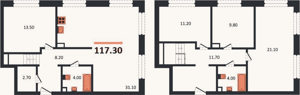 Планировка: 4+ к, 117,3 м²