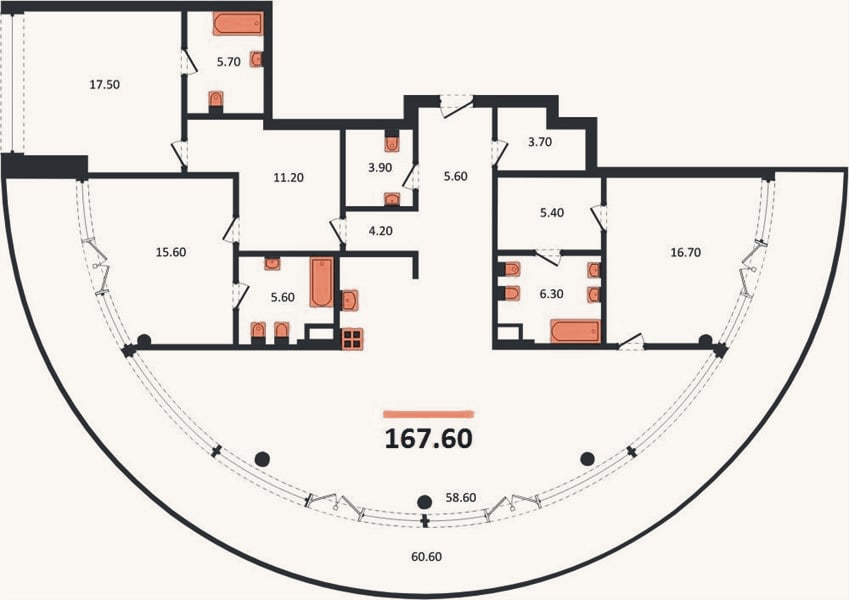 Планировка: 3-к, 167,6 м²