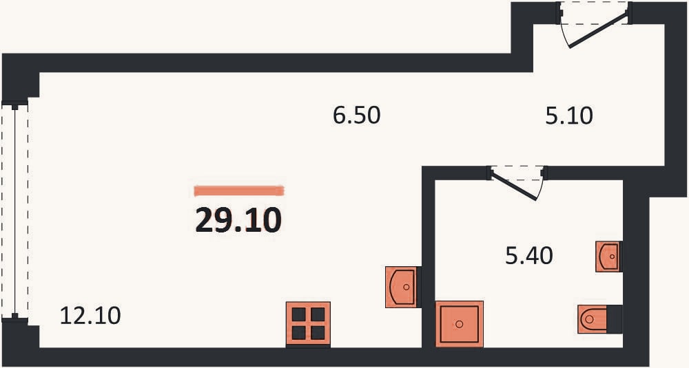 Планировка: Студия, 29,1 м²