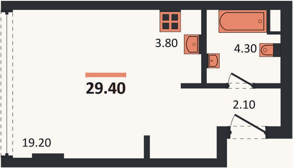 Планировка: Студия, 29,4 м²