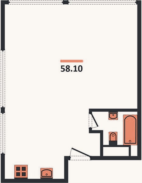 Планировка: 2-к, 58,1 м²