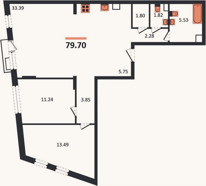 Планировка: 2-к, 79,7 м²