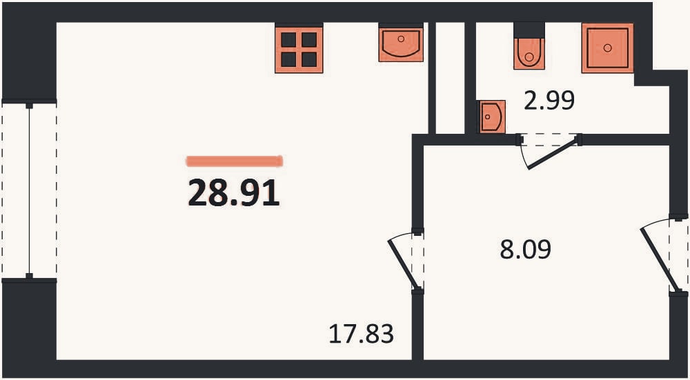 Планировка: Студия, 28,9 м²