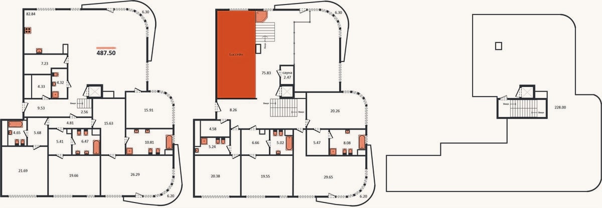 Планировка: 4+ к, 487,5 м²