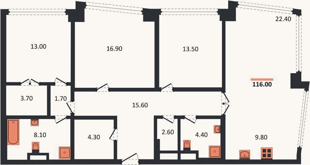 Планировка: 4+ к, 120,4 м²