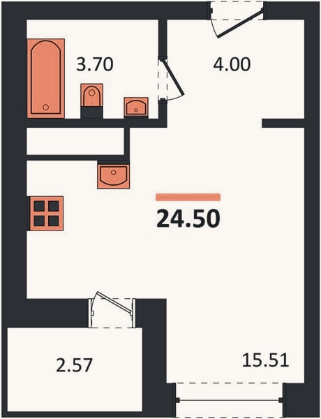 Планировка: Студия, 24,5 м²