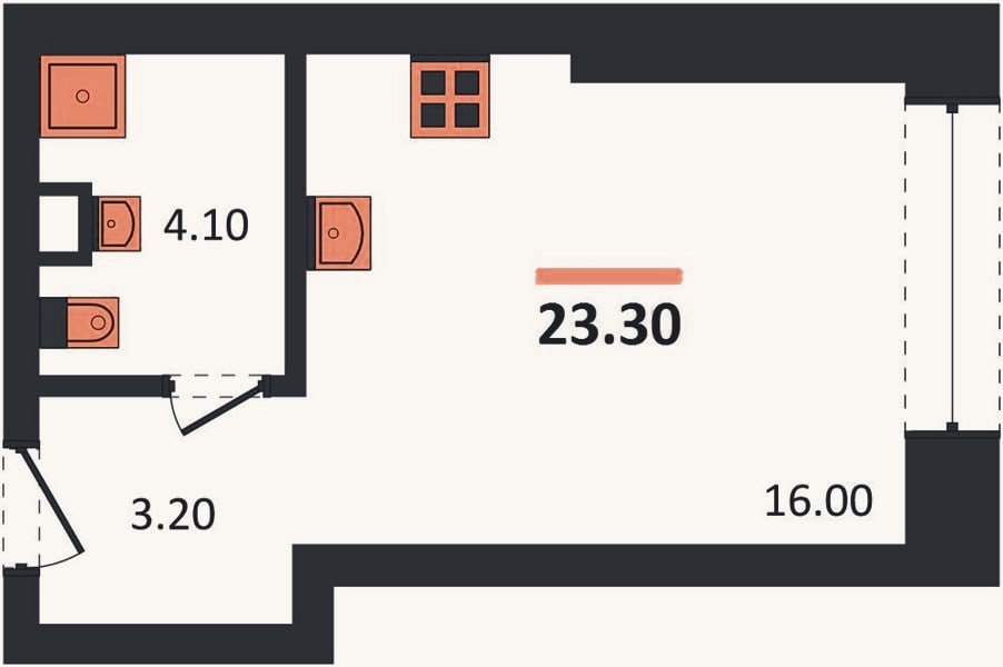Планировка: Студия, 23,3 м²