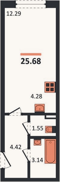 Планировка: Студия, 25,7 м²