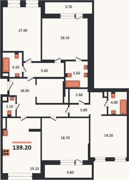 Планировка: 4+ к, 139,2 м²