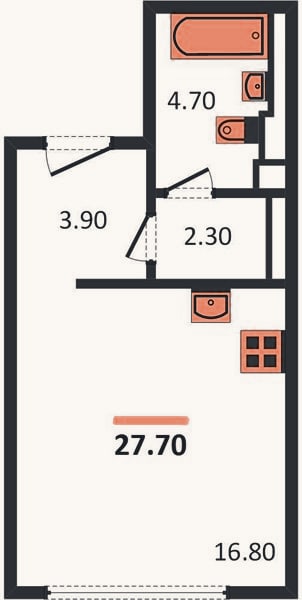 Планировка: Студия, 27,7 м²