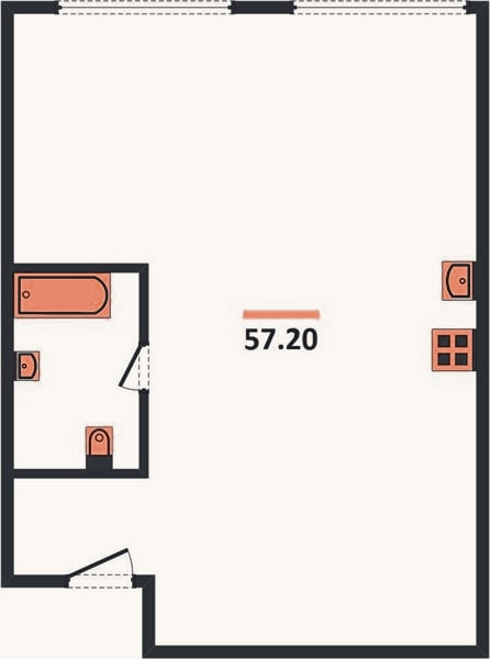 Планировка: 2-к, 57,2 м²