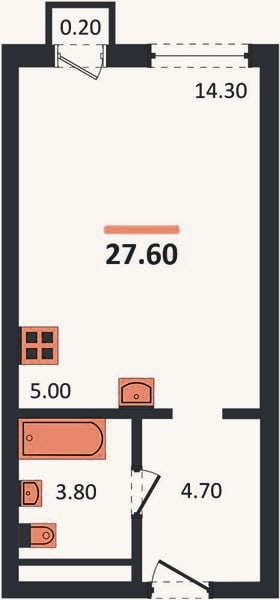 Планировка: Студия, 27,6 м²