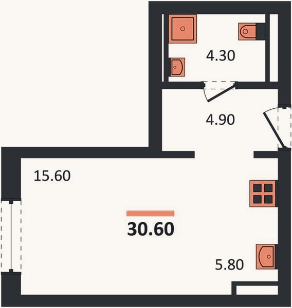 Планировка: Студия, 30,6 м²
