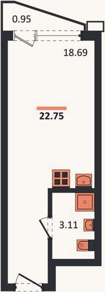 Планировка: Студия, 22,8 м²