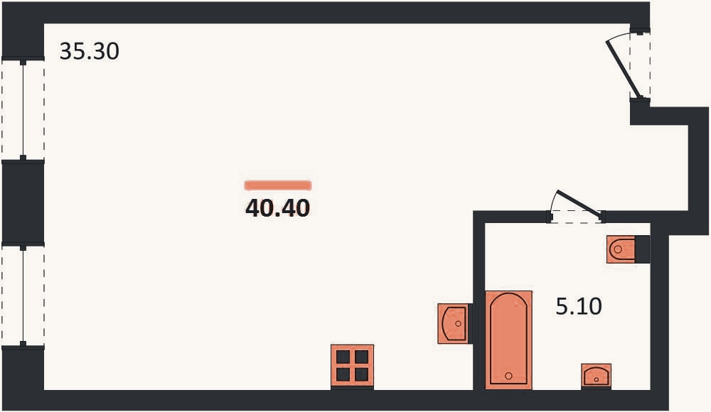 Планировка: Студия, 40,4 м²