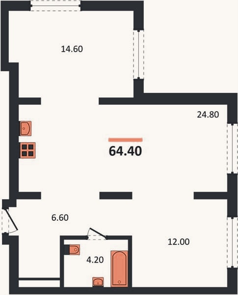 Планировка: 2-к, 64,4 м²