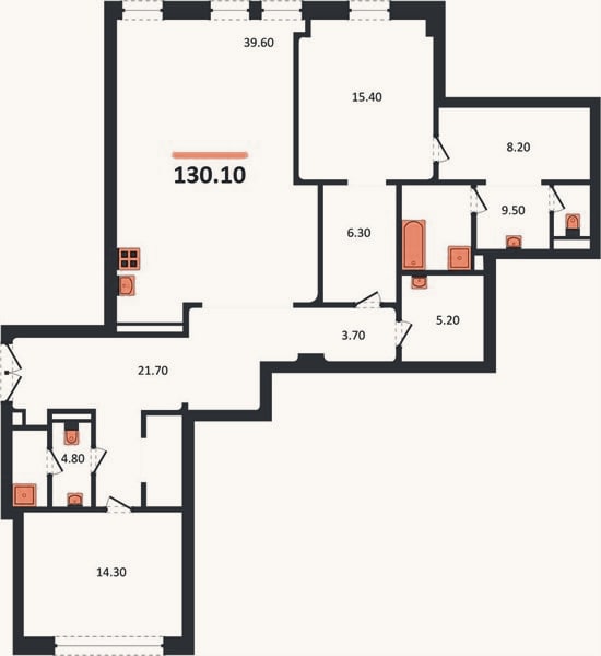 Планировка: 1-к, 129 м²