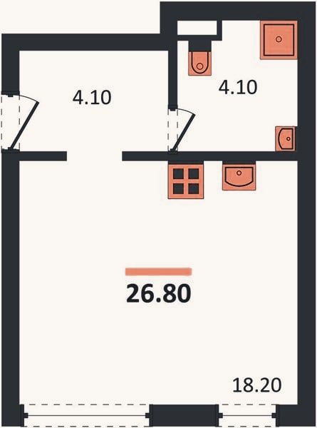 Планировка: Студия, 26,8 м²