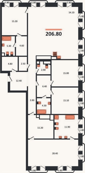 Планировка: 4+ к, 206,8 м²