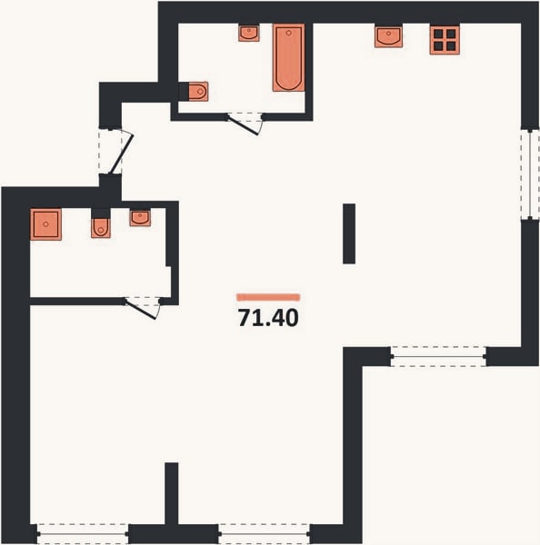 Планировка: 2-к, 71,4 м²