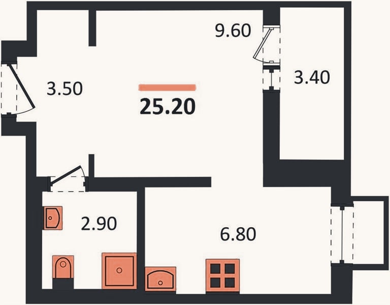 Планировка: Студия, 25,2 м²