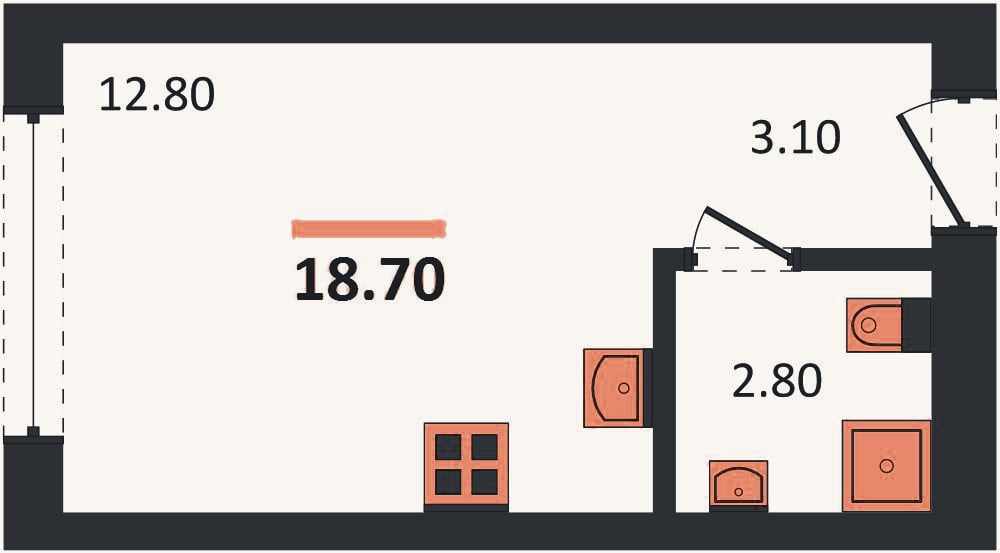 Планировка: Студия, 18,7 м²