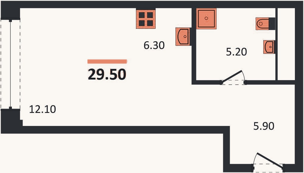 Планировка: Студия, 29,5 м²
