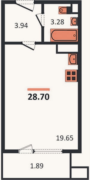 Планировка: Студия, 28,7 м²