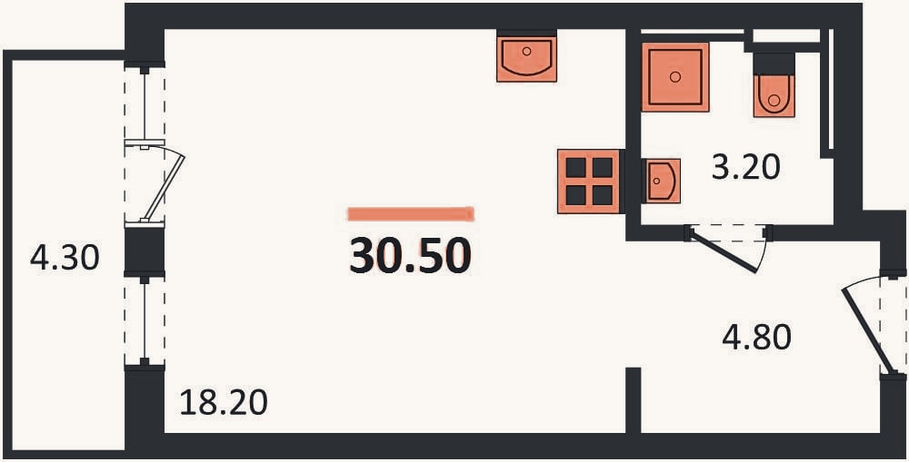 Планировка: Студия, 30,5 м²