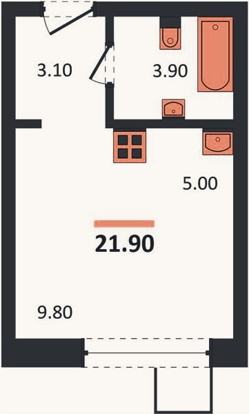 Планировка: Студия, 21,9 м²
