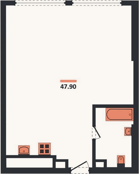 Планировка: 1-к, 47,9 м²