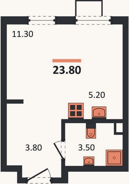 Планировка: Студия, 23,8 м²