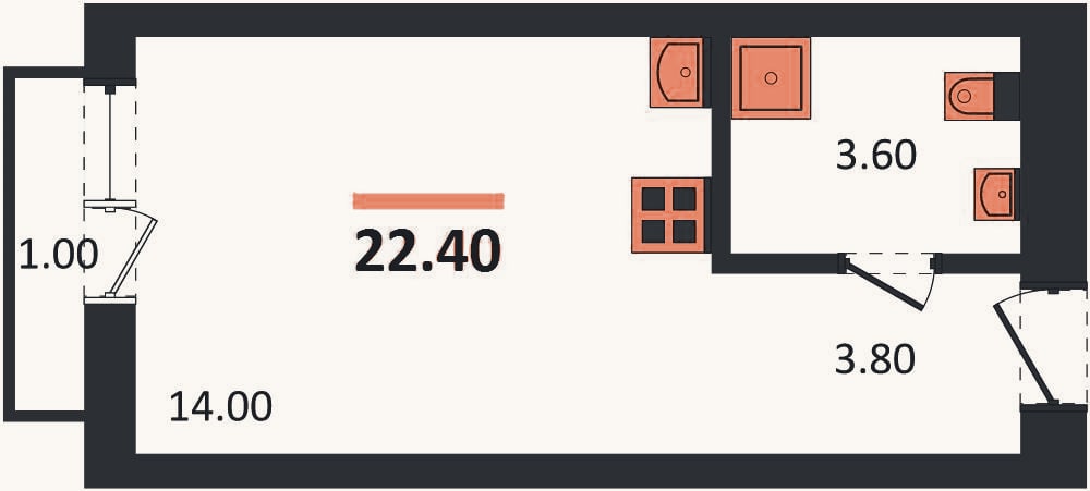 Планировка: Студия, 22,4 м²