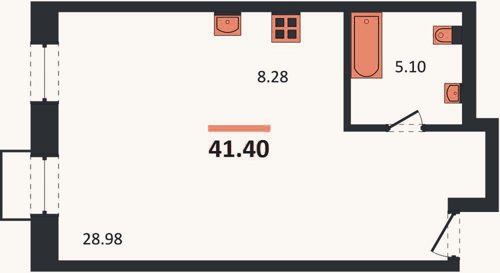 Планировка: Студия, 41,4 м²
