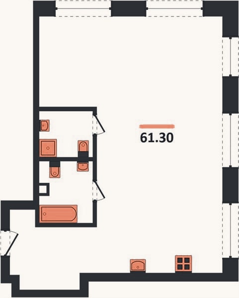 Планировка: 2-к, 61,3 м²