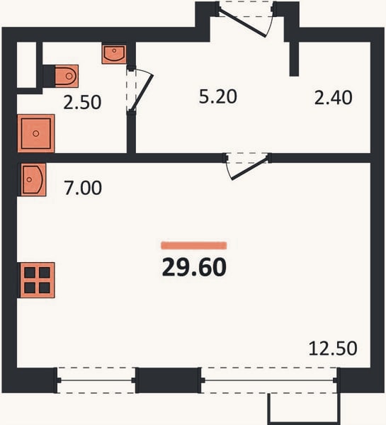 Планировка: Студия, 29,6 м²