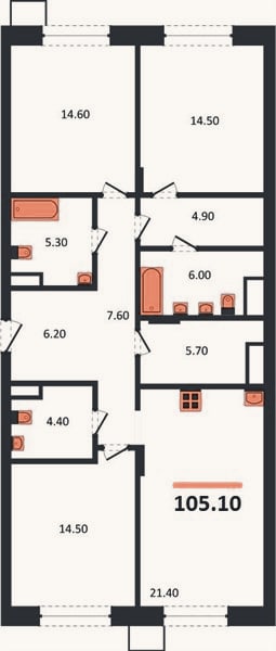 Планировка: 3-к, 105,1 м²