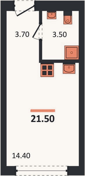 Планировка: Студия, 21,5 м²