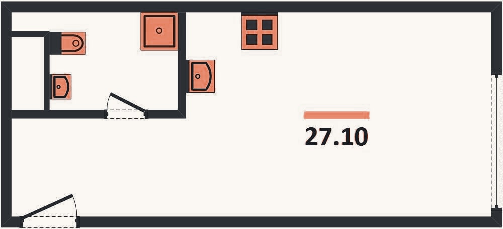 Планировка: Студия, 27,1 м²