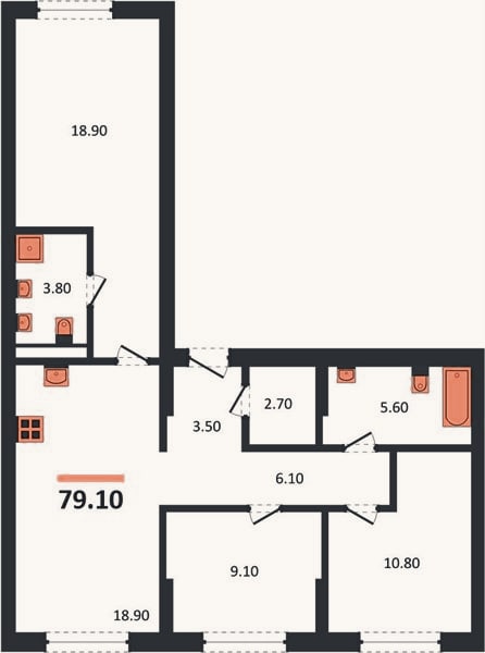 Планировка: 3-к, 79,1 м²