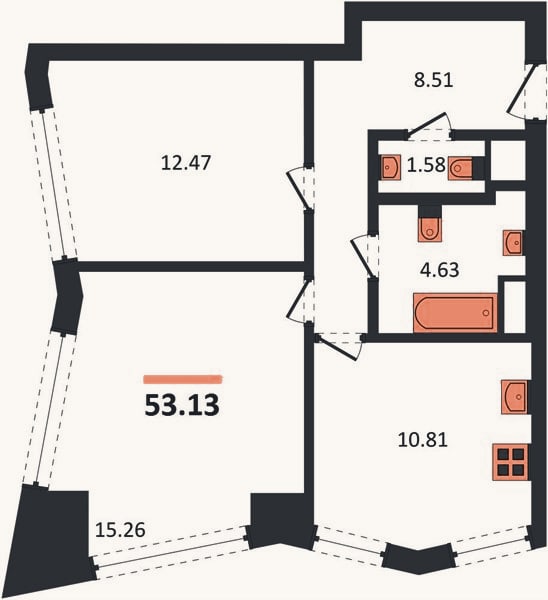 Планировка: 2-к, 53,1 м²