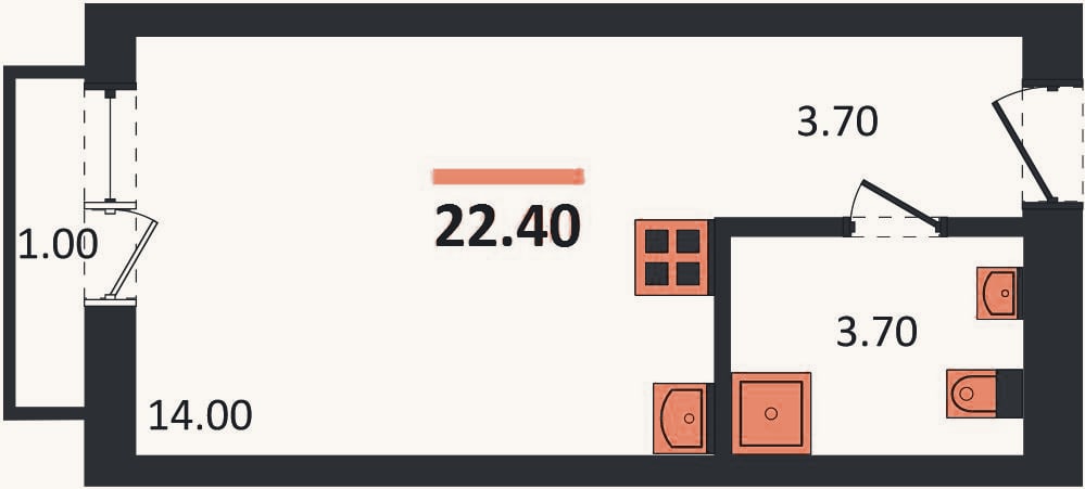 Планировка: Студия, 22,4 м²