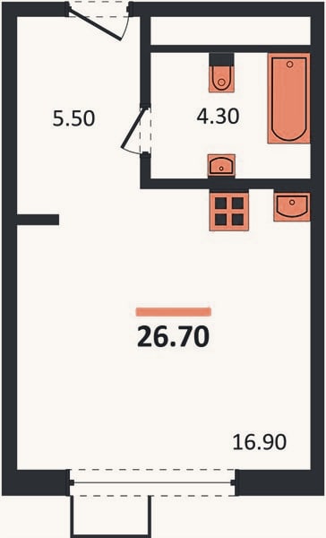Планировка: Студия, 26,7 м²