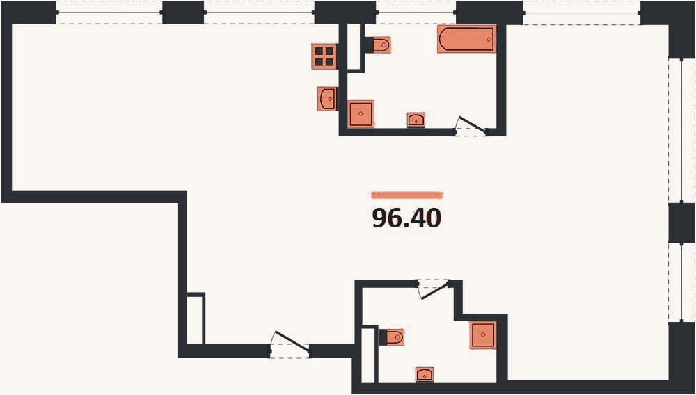 Планировка: 3-к, 96,9 м²