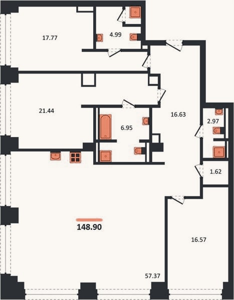 Планировка: 3-к, 148,9 м²